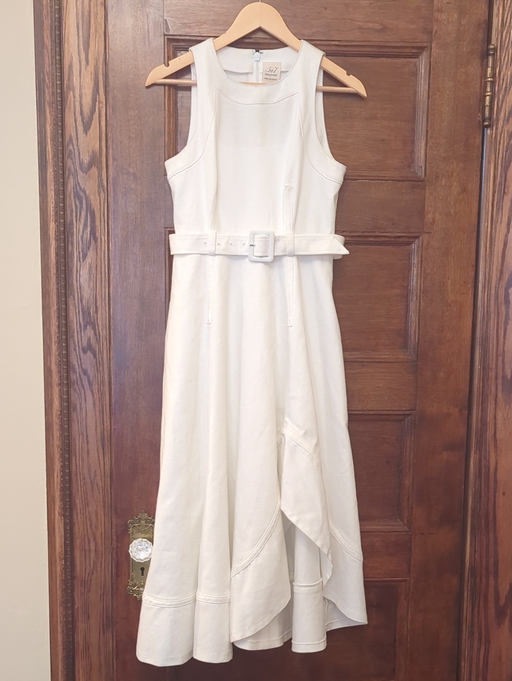 NWOT Cinq à Sept Zelda Denim Midi Dress White Sleeveless Belted Size [4 - S/M]